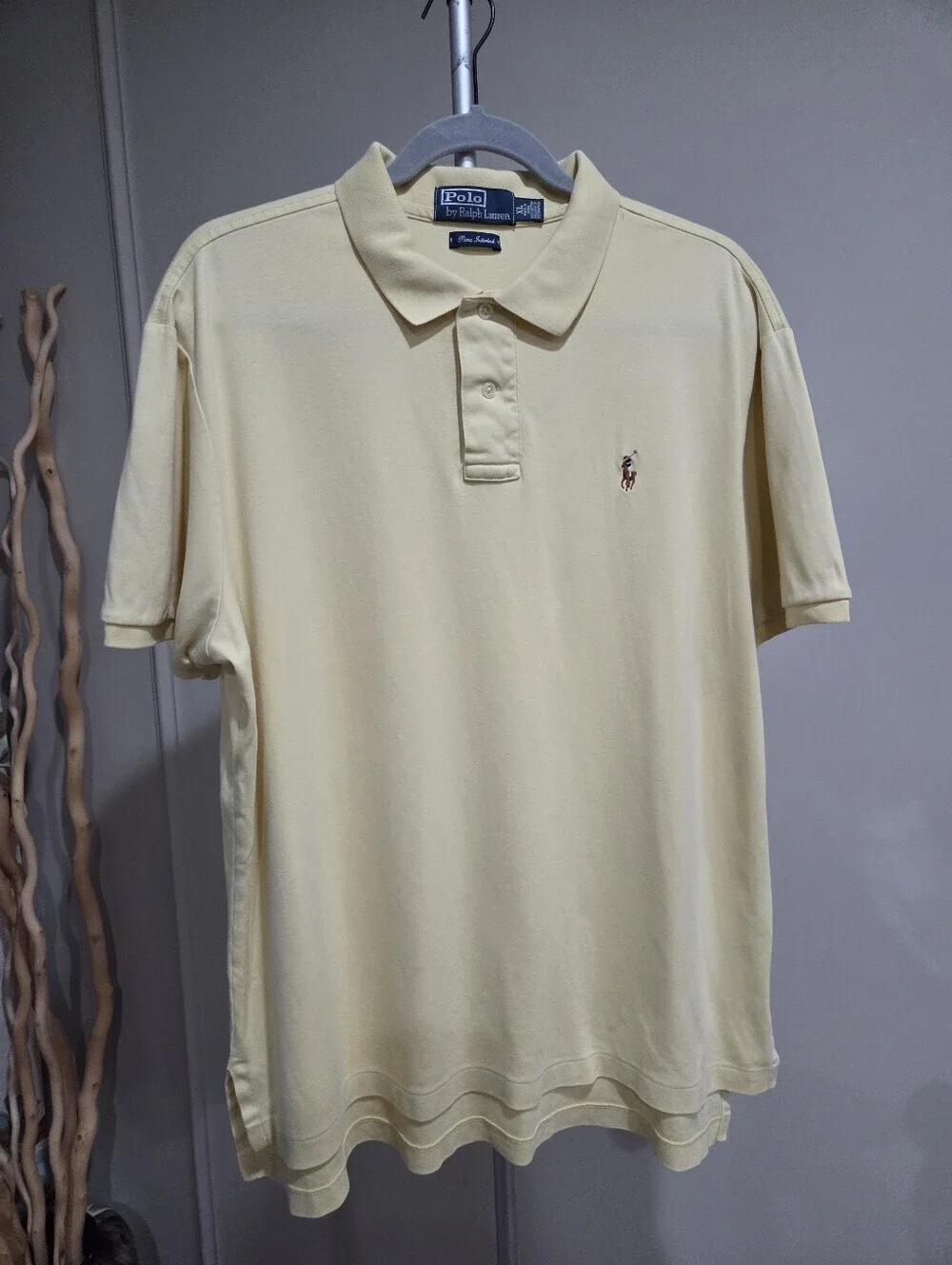 Ralph Lauren Men's Pale Yellow Polo Shirt with Pony Logo Sz.XL